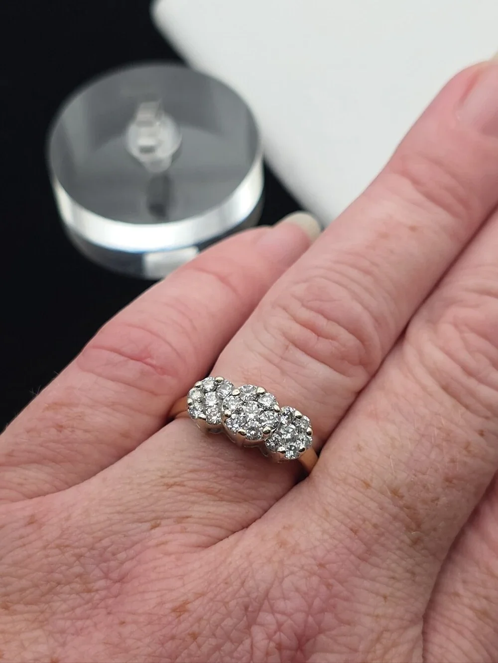Fine Estate Jewelry Fantasy Diamond Corp 14k Three Stone Cluster Ring 1ctw